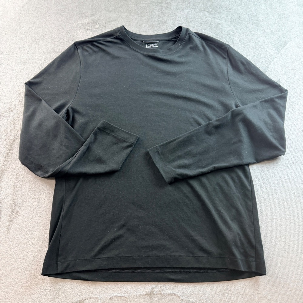 J.Crew Women's Large Black Coolmax Long Sleeve Crewneck T-Shirt Solid Top